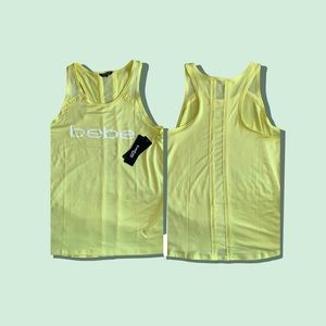 BEBE WOMENS SIZE XL BRIGHT NEON YELLOW SPORT ACTIVEWEAR LOGO GYM TANK TOP